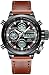 Mens Sports Watches Men Military Waterproof Big Face Analog Digital Brown Leather Band Wrist Watch (Black)