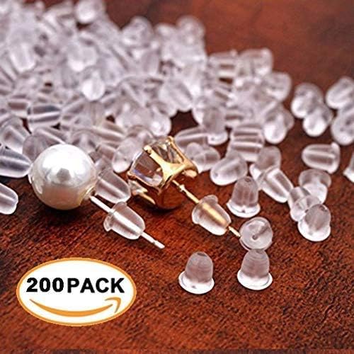 Silicone Earring Backs, 200PCS/100Pairs Earring Backings Soft Clear Ear Safety Back Pads Backstops Bullet Clutch Stopper Replacement with Handy Case for Fish Hook Earring Studs Hoops - Diameter 4mm