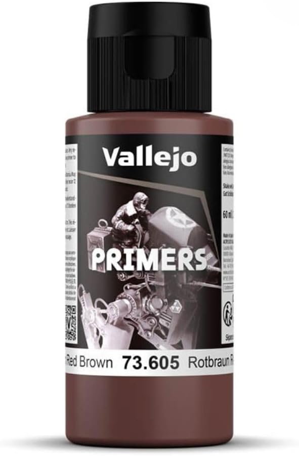 Vallejo - Surface Primer Color | German Red Brown 200 ml. (6.76 fl.oz.) | Matte Finish and Fast Drying | Perfect for Airbrushing and Great Adhesion to Figurines and Scale Models