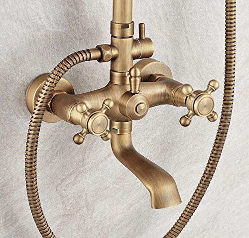 Robinet de douche de pluie laiton antique avec douchette à main et mitigeur