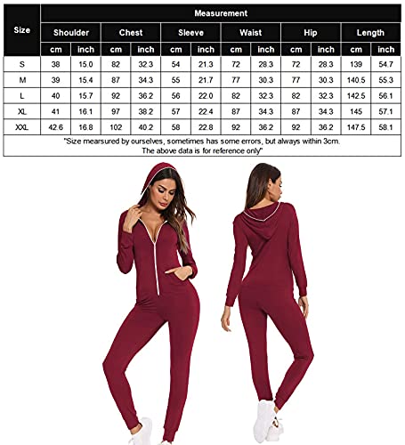Swomog Women's Casual Outfits Solid Long Sleeve Zip-Up Hoodie Tracksuits Bodycon Jumpsuits Wine Red #TOP5
