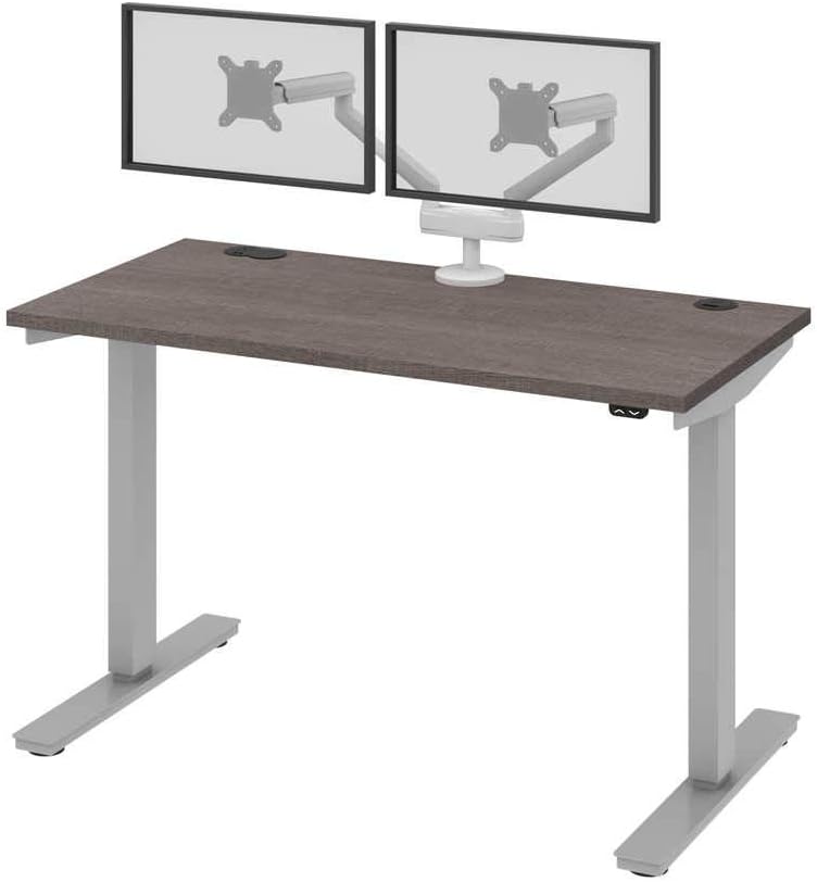 Bestar Upstand Standing Desk with Dual Monitor Arm, Ergonomic Electric Table for Home Office, 48W x 24D, Bark Grey
