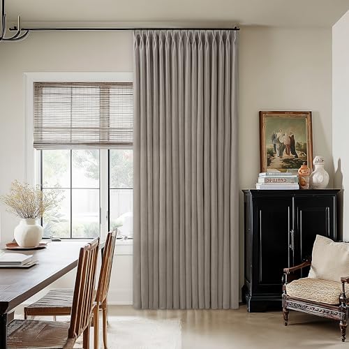 Image of 96 Inch Curtains 50 Inch Width Pinch Pleated Taupe 1 Panel Semi Sheer | Memory Training Shaped, Non See Through, Light Filtering, Hooks Rings, Back Tab, for Living Room, Bedroom, Greige, 50x96