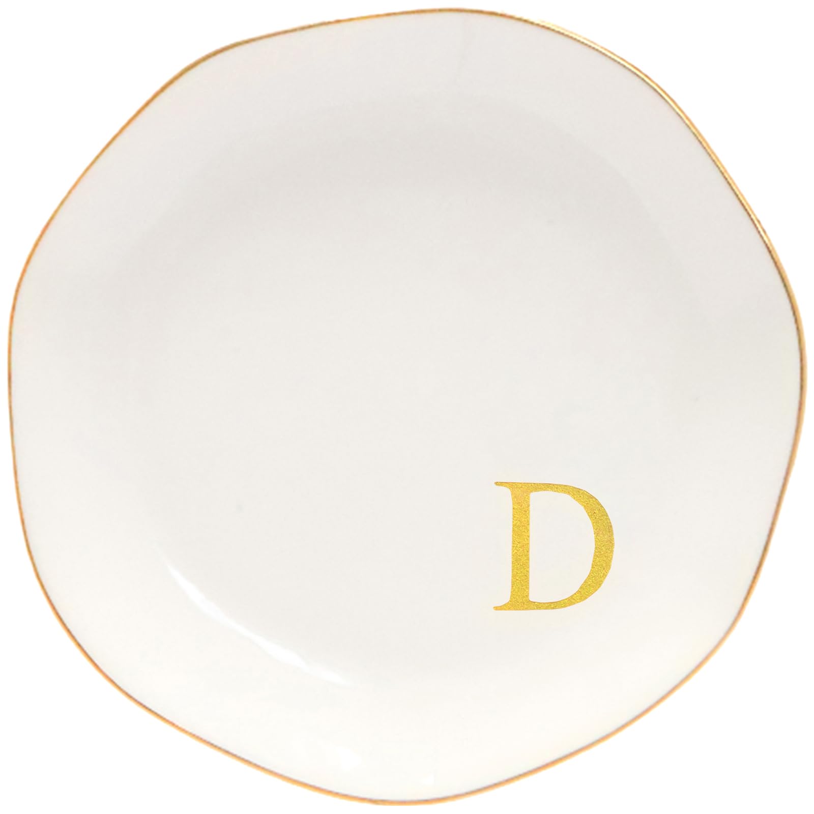 Ceramic Jewelry Tray Initial Ring Dish Personalized D-Monogrammed Engagement Wedding Gifts, for Birthday Mother's Day Christmas for Women, Ceramic White 4.75" (D)