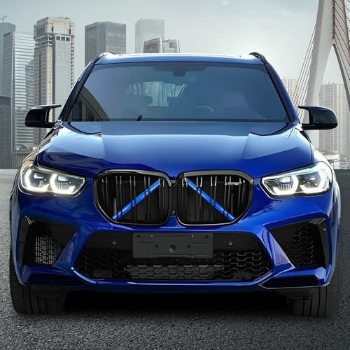 Image of V Brace Wrap Covers Compatible with BMW Grille Inserts StripesWrap | Blue Grill Inserts Compatible with BMW G01 G02 G05 G06 G07 F15 F16 F25 F26 E70 For X3 X4 X5 X6 X7 Series Accessories