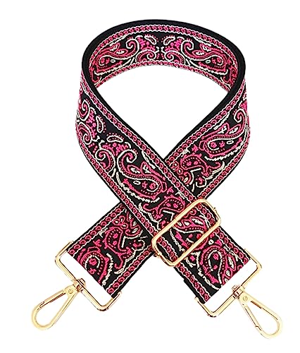 Image of 1pc Adjustable Strap Replacement 2inch Wide Paisley Jacquard Belt for Crossbody Purse Handbag Shoulder Guitar Camera Bag (Rose)