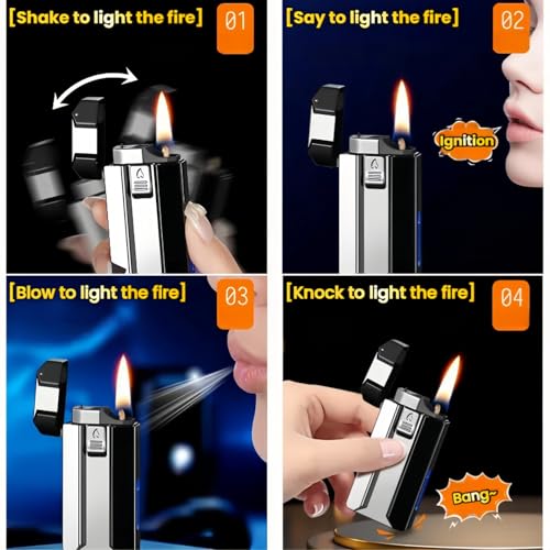 Encendedor inteligente doble llama recargable color azul miniatura 3