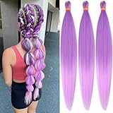 Ombre Romantic Purple Pre Stretched Braiding Hair 30 Inch Box Braid Hair Extensions 3 Packs Yaki Texture Pre Feathered Braids Hair Easy to Use