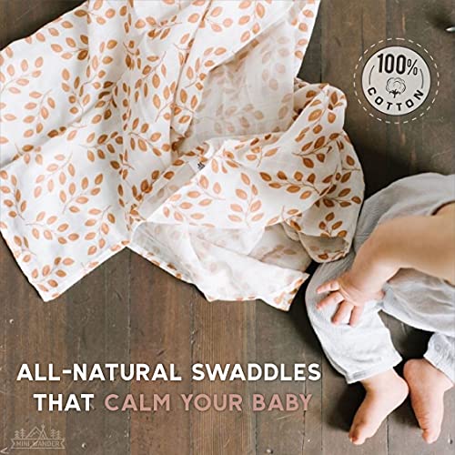Image of Mini Wander Swaddles for Newborns Muslin Swaddle Blankets - Breathable Soft Gender Neutral Receiving Blanket Baby Essentials | 47 x 47 Cotton - Leaves (Amber)
