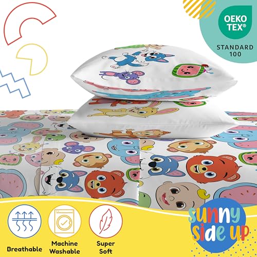 Image of Sunny Side Up CoComelon Full Size Sheeet Set - 4 Piece Kids Animals Bedding Set Includes Pillow Cover - Super Soft Microfiber Sheets