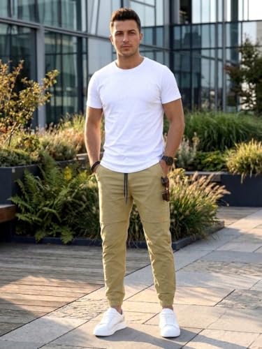 Image of ANNI Designer Men Cargo Pants Cotton Solid | Cargo Pants for Men | Mens Cargo Trouser | Multi Pocket Cargo Pant Regular Fit | Casual Stylish Bottom Wear for Mens Comfortable Clothing