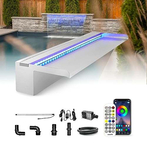 LONGRUN Stainless Steel Waterfall Spillway with LED Lights