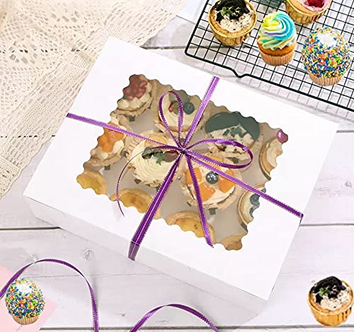 UNIQU Confezione da 10 scatole per cupcake a 12 fori con finestra e inserti, scatole per biscotti in carta kraft con adesivi sigillanti