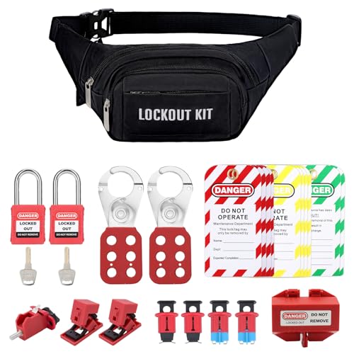 Image of HOLULO Lock Off Kit for Electricians, Lockout Tagout Kit with Safety Padlocks, Breaker Lockout Devices, Plug Lockout, Lockout Hasps, Tags and Carrying Bag for Electrical & Industrial Maintenance
