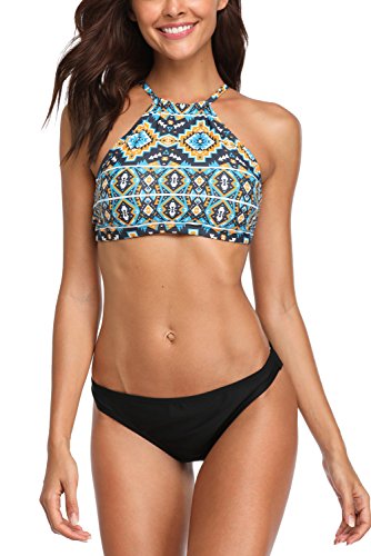 beautyin Women's Halter High Neck Bikini Swimsuit Tribal Two Piece Bathing Suit