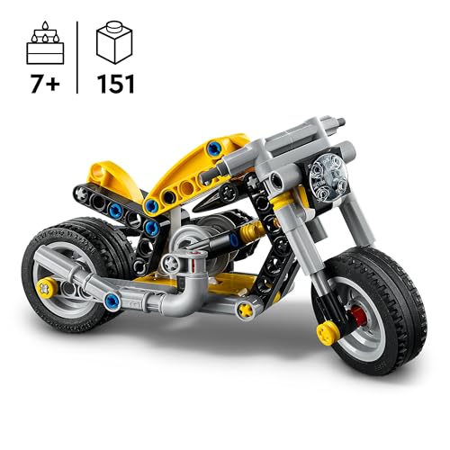 Image of LEGO Technic Yellow Motorcycle - Toy Building Set - Vehicle with Steering and Engine - 42225