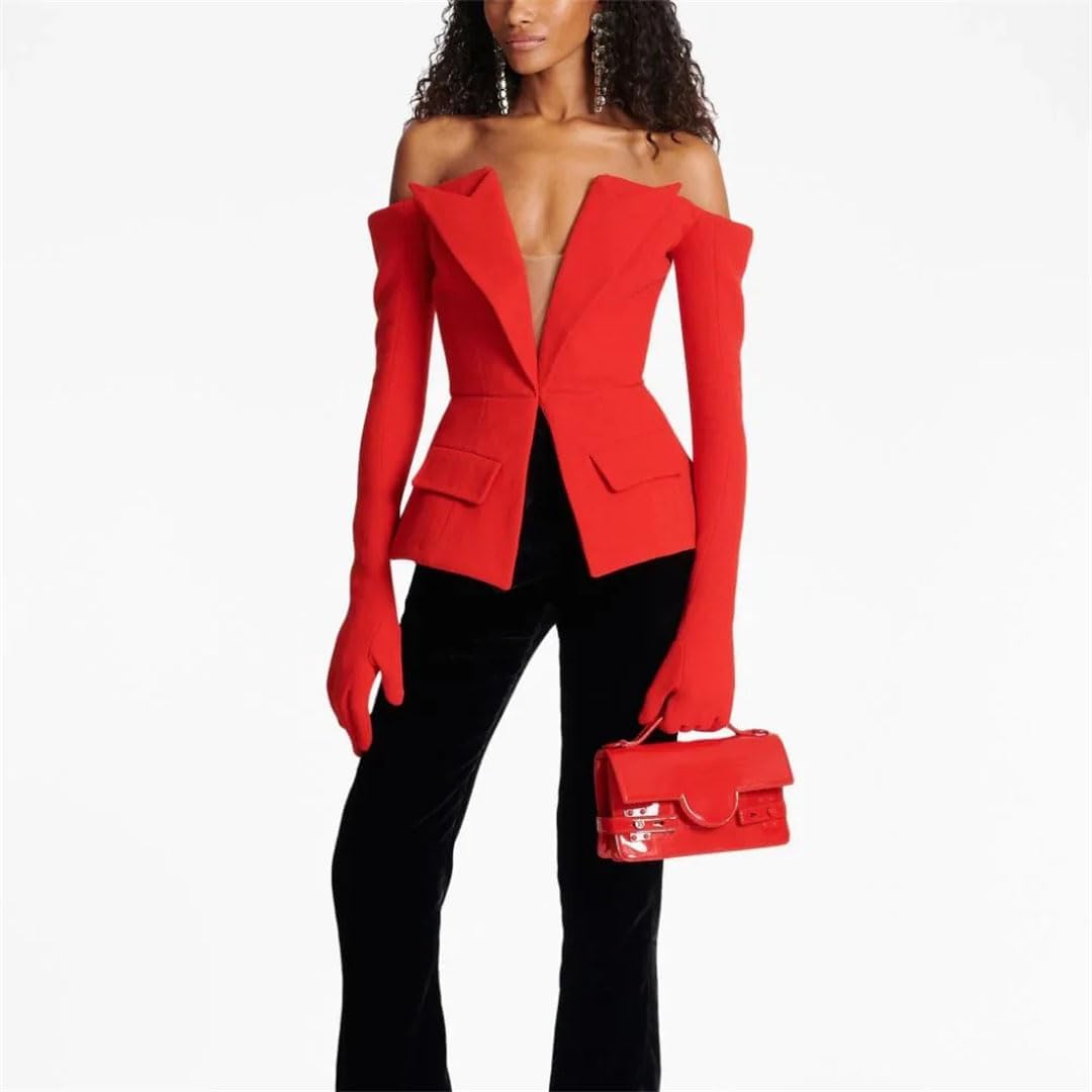 Women Solid Slimming Blazers Slash Neck Long Sleeve Off Shoulder Coats