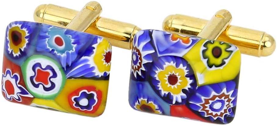 Glass Of Venice Murano Glass Millefiori Rectangular Cufflinks
