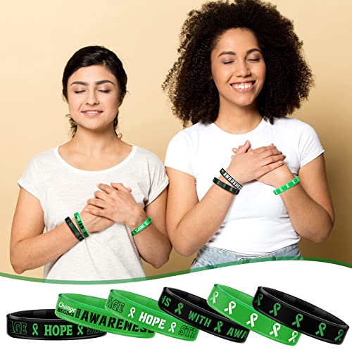 Sosation 200 Pcs Mental Health Awareness Bracelet Faith Courage Hope Strength Silicone Wristband Green Awareness Bracelets4