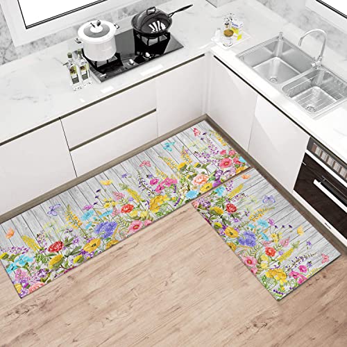 Ideasonna Spring Kitchen Rugs Mats Decor Non-Slip Washable Colorful Summer Floral Kitchen Rug Mat Spring Kitchen Mats for Floor