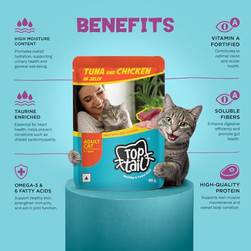 Image of Wet Cat Food Jelly Form | for 1+ Year Adult Cat Food High Protein & Omega 3, Healthy Skin & Coat | No Artificial Preservatives | (85g Each Pack) (Pack of 12, Tuna Fish & Chicken)