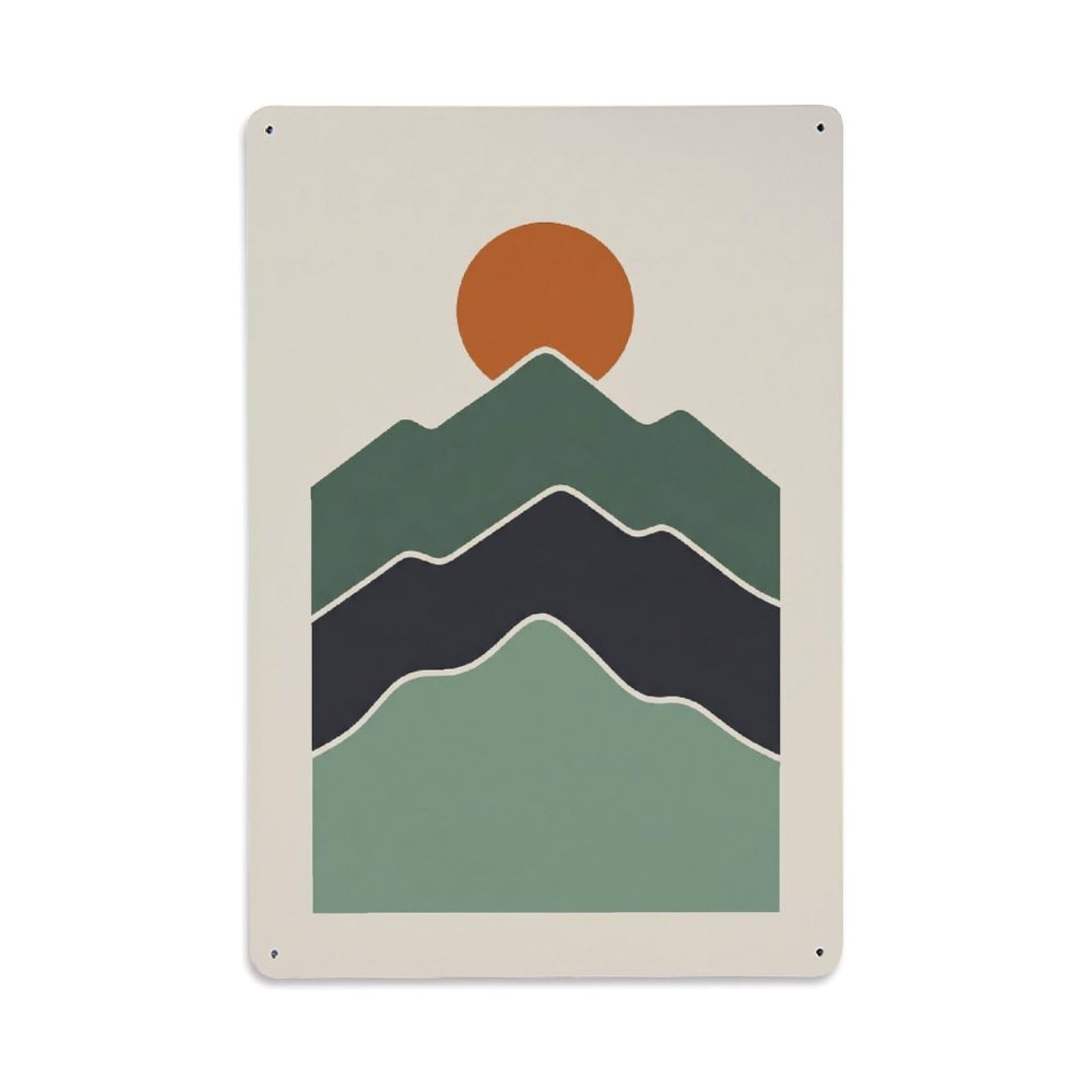 Bohemian Abstract Green Layered Peaks Metal Tin Sign Plaque Wall Decor for Cafe, Club Bar, Office, Home Garden Metal Poster 8x12Inch