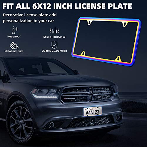 SHARE&CARE Chrome Chameleon License Plate Frame Dazzle Color Car License Plate Cover Holders for US Vehicles with Screw Set - 2 Pack (Without Logo)