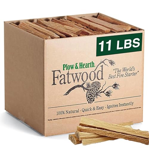 Plow & Hearth 11 LBS Fatwood Fire Starter Sticks Organic Kindling, Easy Ignition Fat Wood, All Natural Firestarters for Fire Pit, Wood Stoves, Fireplaces, Campfires, Bonfires, BBQ