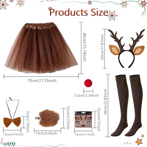 8Pcs Deer Antlers Headband Costume Set Women, Cute Christmas Deer Ear Costume Accessories Adult Reindeer Tail Tutu Skirt Facial Sticker Animal Costumes for Halloween Party Cosplay Dress up Outfits - image 4
