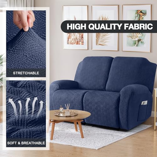 Image of Timeles Recliner Covers Extra Wide Recliner Loveseat Covers Oversized Reclining Couch Covers Sofa Slipcovers Stretch Soft Washable (Two-Seater Oversized, Navy Blue)