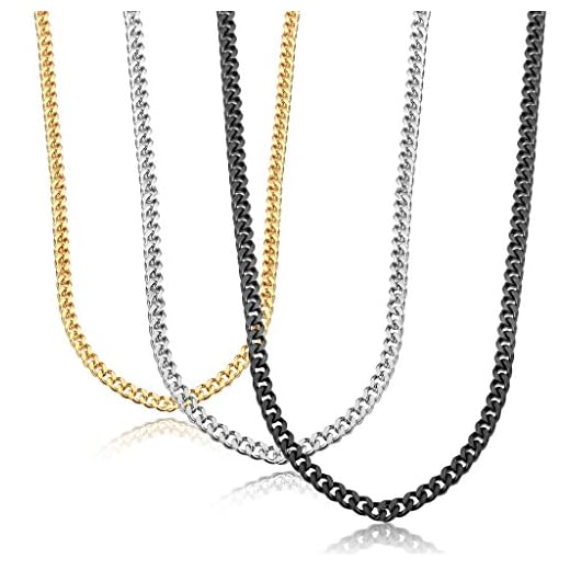 Jstyle 3 Pcs Cuban Link Chain for Men Women 316L Stainless Steel Chain Necklace 3.5mm Non Tarnish Necklaces Black Silver Gold Tone Chains 18 Inch