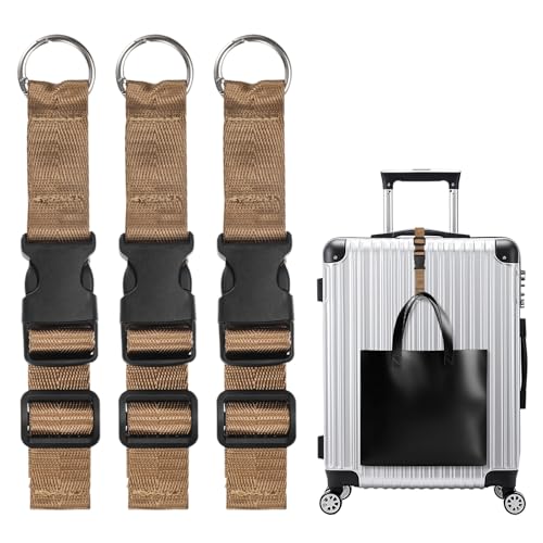 Image of M METERXITY 3-Pack Add A Bag Luggage Strap, Adjustable Suitcase Belt for Connecting Handbag /Backpack /Jacket, Luggage Connector [Brown]