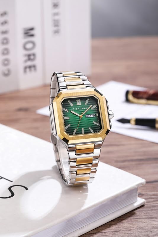 Image of Giordano Square Formal Watch for Men - Textured Dial,Day & Date Display and Stylish Stainless Steel Strap
