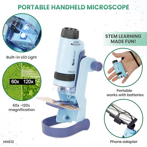 Image of IQCrew By AMSCOPE KIDS - Black Metal Arm Starter Kids Student Compound Microscope Kit with Fossil Dig Activity Kit and Insect Slides