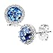 Birthstone Stud Earrings, Cubic Zirconia Earrings for Women Blue Topaz/December Herinos