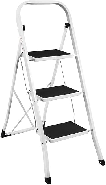 Home Vida 3-Step Steel Portable Folding Heavy Duty Ladder - Multi-Colour