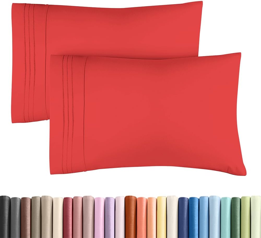King Standard Pillow Cases Set of 2 - Ultra-Soft Hotel Quality Pillowcase Covers - Comfy, Cozy & Fade Free - Wrinkle Resistant - Machine Washable Pillow Protectors - 2 Piece Set - Red