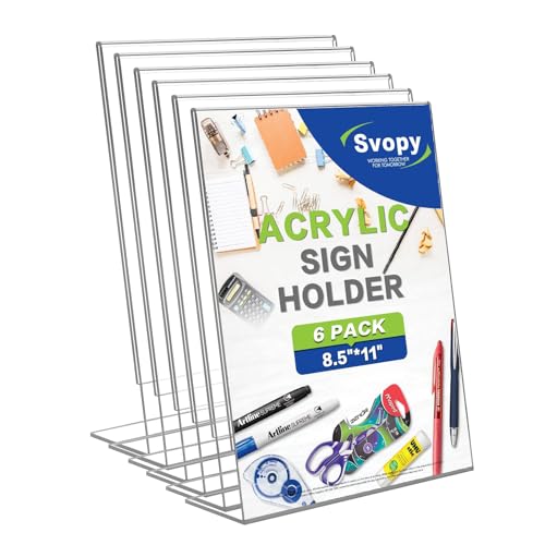 6 Pack Acrylic Sign Stand Holders, 8.5 x 11 Clear Plastic L Shape Table Paper Display Stand, Suit for Displaying Posters, Picture, Flyers, Menu