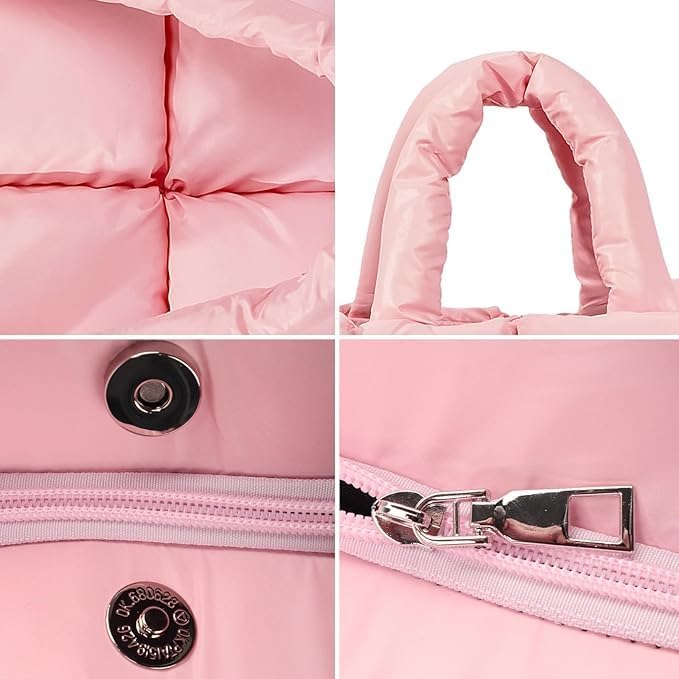 Puffer Tote Bag Soft Puffy Purses for Women Winter Light Down Cotton Padded Quilted Puff Shoulder Handbags | Puffer, Soft, Puffy, Winter, Light, Down Cotton - Image 6