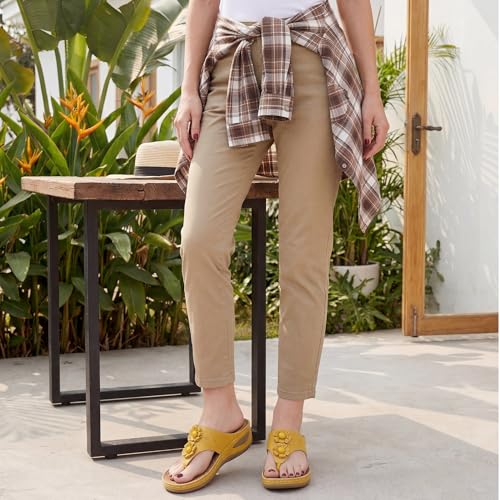 Image of Ecetana Womens Wedge Flip Flops: Orthopedic Cushion Non Slip Sandals - Comfortable Walking for All Day - Stylish Flower Adjustable Thong Sandals for Summer Casual Outing