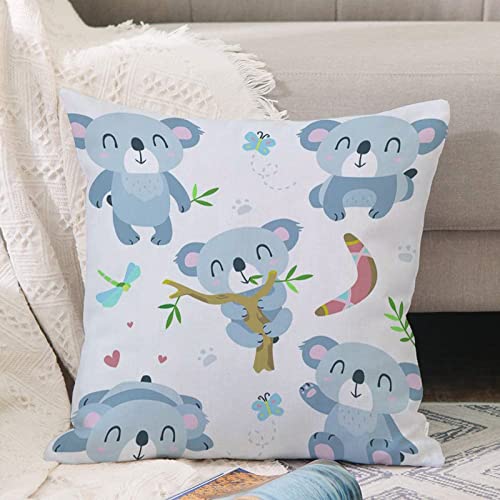 Cushion Covers 18x18 Inch,Bear Cartoon Koala Baby Boomerang Cute Aboriginal,Throw Pillow Cover Soft Pillowcases with Invisible Zipper for Sofa and Couch 45x45cm