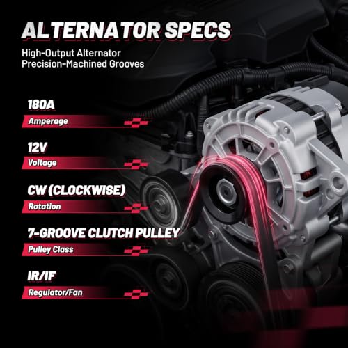 Image of BDFHYK 180A Alternator for Mercedes-Benz E320 3.0L V6 2007-2009, 121715015 | For Mercedes-Benz E300 2008-2009, E280 2007, 12V, Clockwise Rotation, 7-Groove Pulley