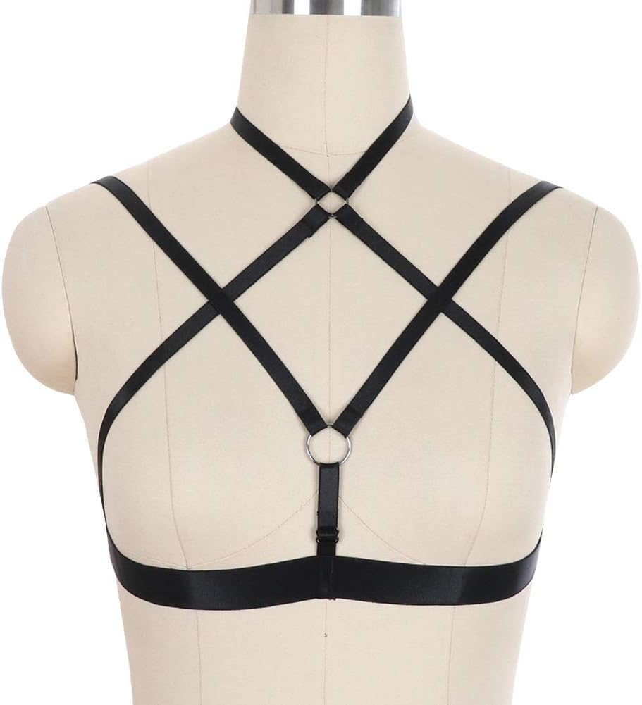 Women Harness Elastic Cupless Cage Bra Hollow Out Strappy