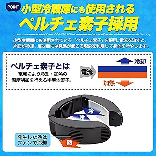 ネッククーラー ペルチェ 素子 冷却プレート パワータイプ 高出力 10W 5V 2.2A 急速冷却 冷却タオル サイズ調整可 ハンズフリー 持ち運びエアコン 首元 直接冷却 涼しい 夏 熱中症対策 父の日のプレゼント 【 黒 black 】