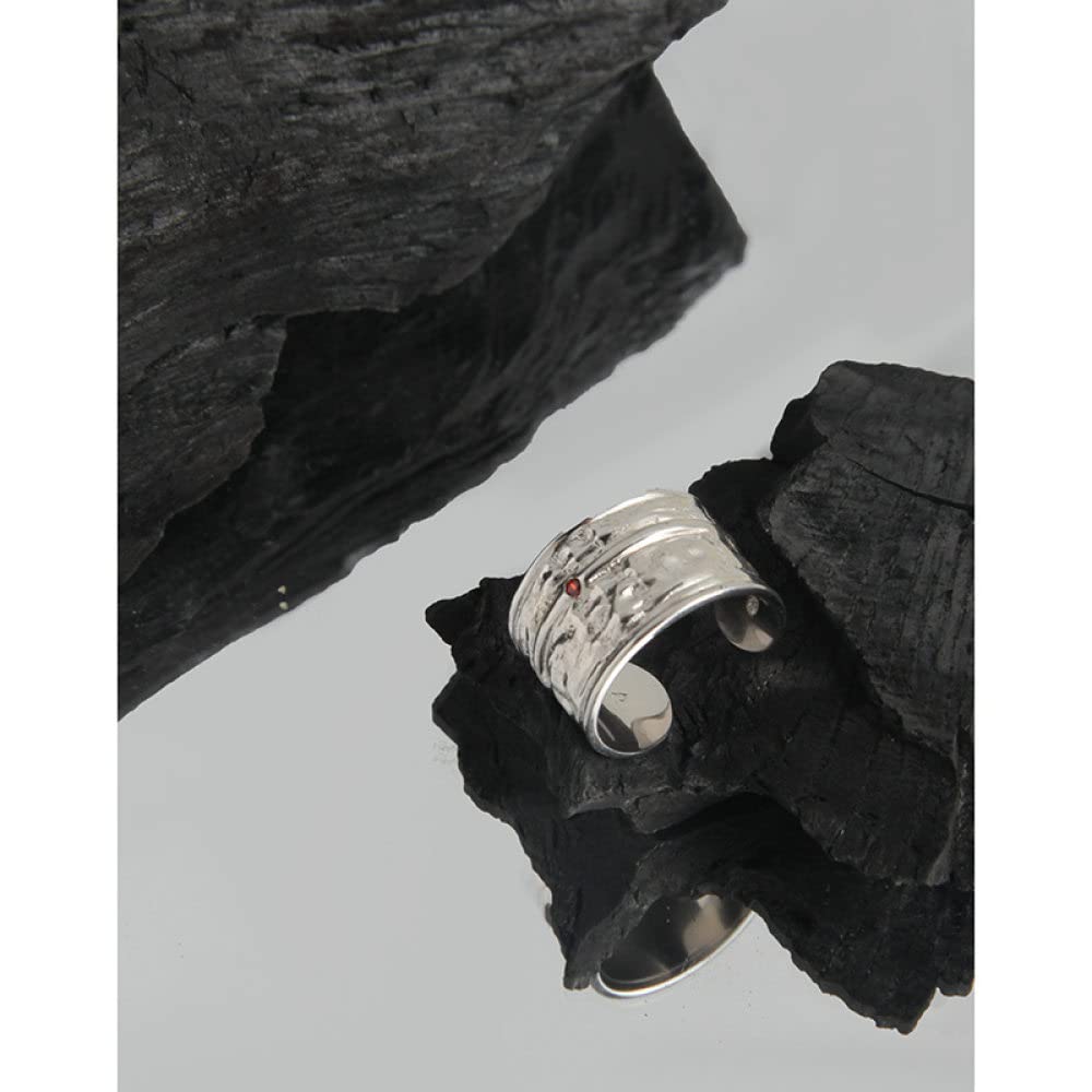 HGJH Verstellbarer Ring, S925 Sterling Silber Textur Zirkon Ring Verstellbare Ringe Unregelmäßigkeit Offener Ring Silber Daumenring Ewigkeitsring Hochzeit Charme Schmuck Geschenke Für Männer Mädchen