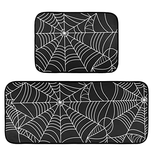Cataku Halloween Spider Web Kitchen Rugs Sets Of 2 Non Slip Kitchen Mat Halloween Cobweb Polyester Area Rugs Set Floor Mats Washable Carpet Mat Comfort Standing Mat For Kitchen Laundry Sink Office #TOP8