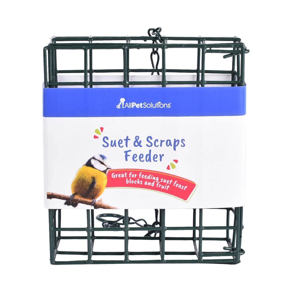 AllPetSolutions Wild Bird Suet Feeder | Hanging Garden Single Suet Block Holder | Metal Cage Suet & Scraps Basket for Outdoor Bird Feeding | 14.5 x 12.5 x 4.5 cm