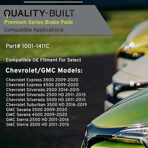 Image of QUALITY-BUILT Front Ceramic Brake Pads, Premium 1001-1411C, Compatible with 2009-2020 Chevrolet /GMC (Express 3500,Express 4500,Savana 3500,Savana 4500,Sierra 2500 HD,Sierra 3500 HD,Silverado 2500)