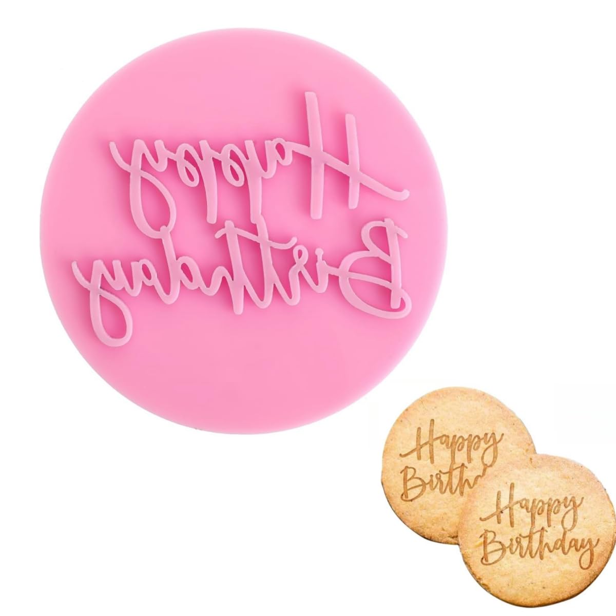 Happy Birthday Fondant Embosser, 3D Design Cookie Cutter Stamp, Acrylic Mould for DIY Baking, Cake Decorating, Sugar Paste, Cupcake, Chocolate (3.15 inch, Random Colors)