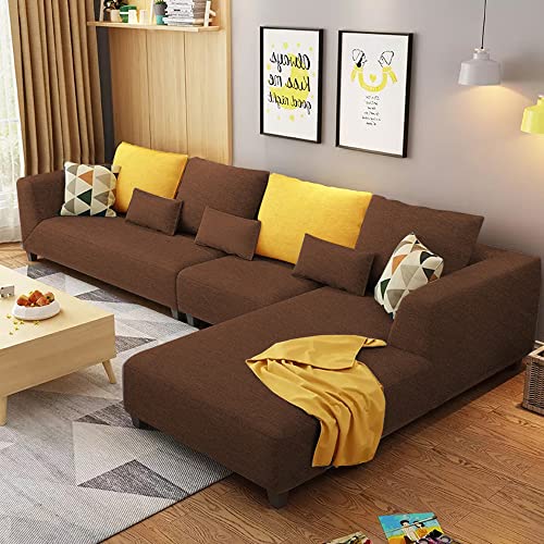 Image of Galib RHS 6 Seater L Shape Sofa Set for Living Room (Brown Fabric)